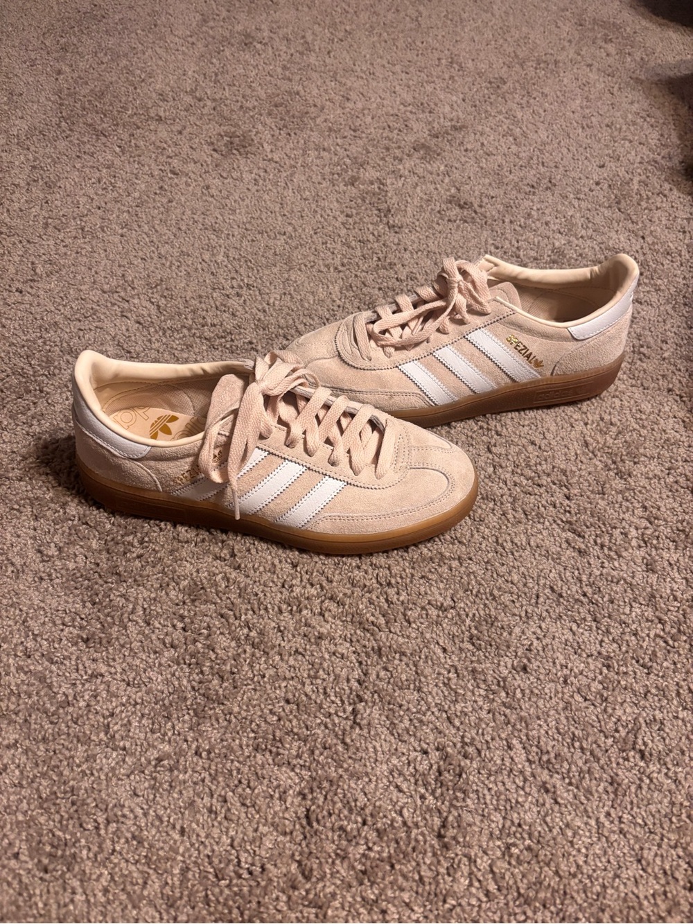 adidas spezial Beige Suede Sneakers with White Stripes